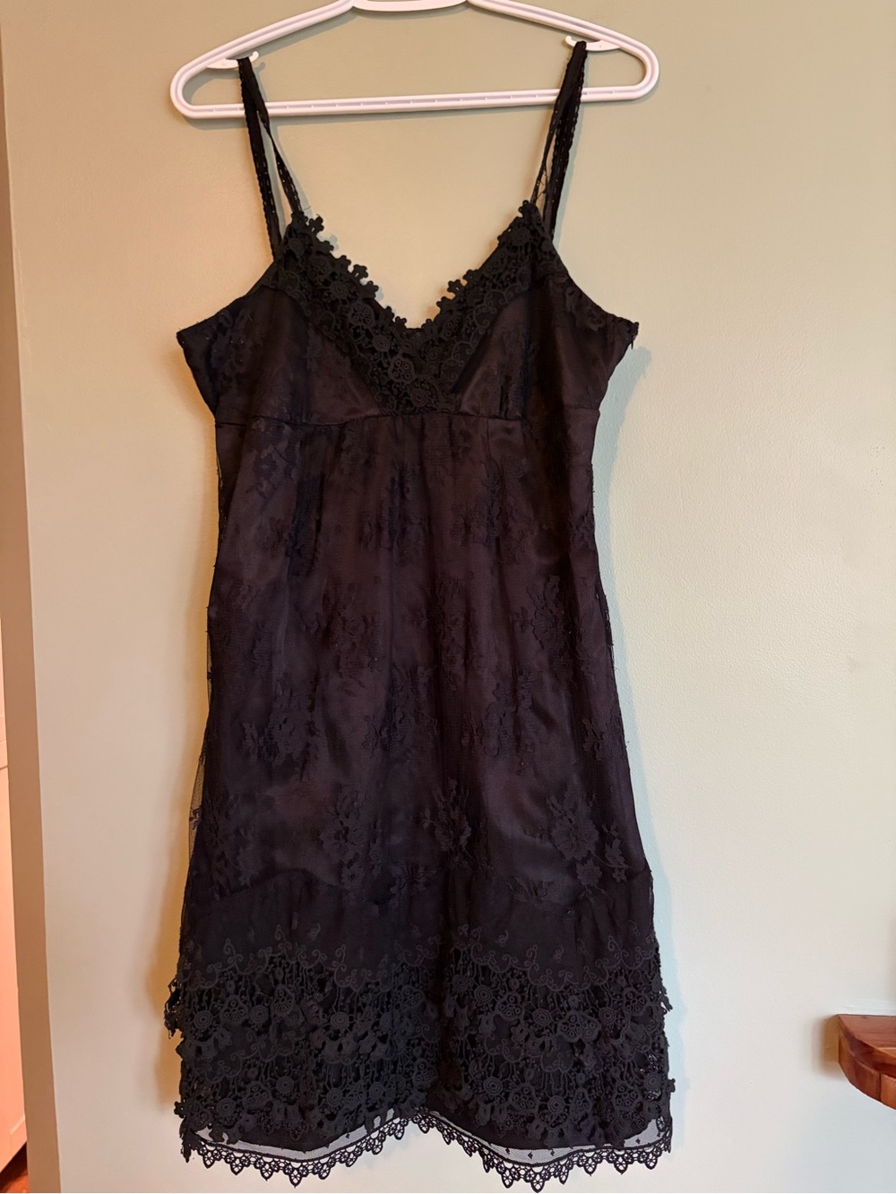 XXI Forever Black Lace Mini Slip Dress Size L Whimsigoth Goth Witchy Y2K Tiered